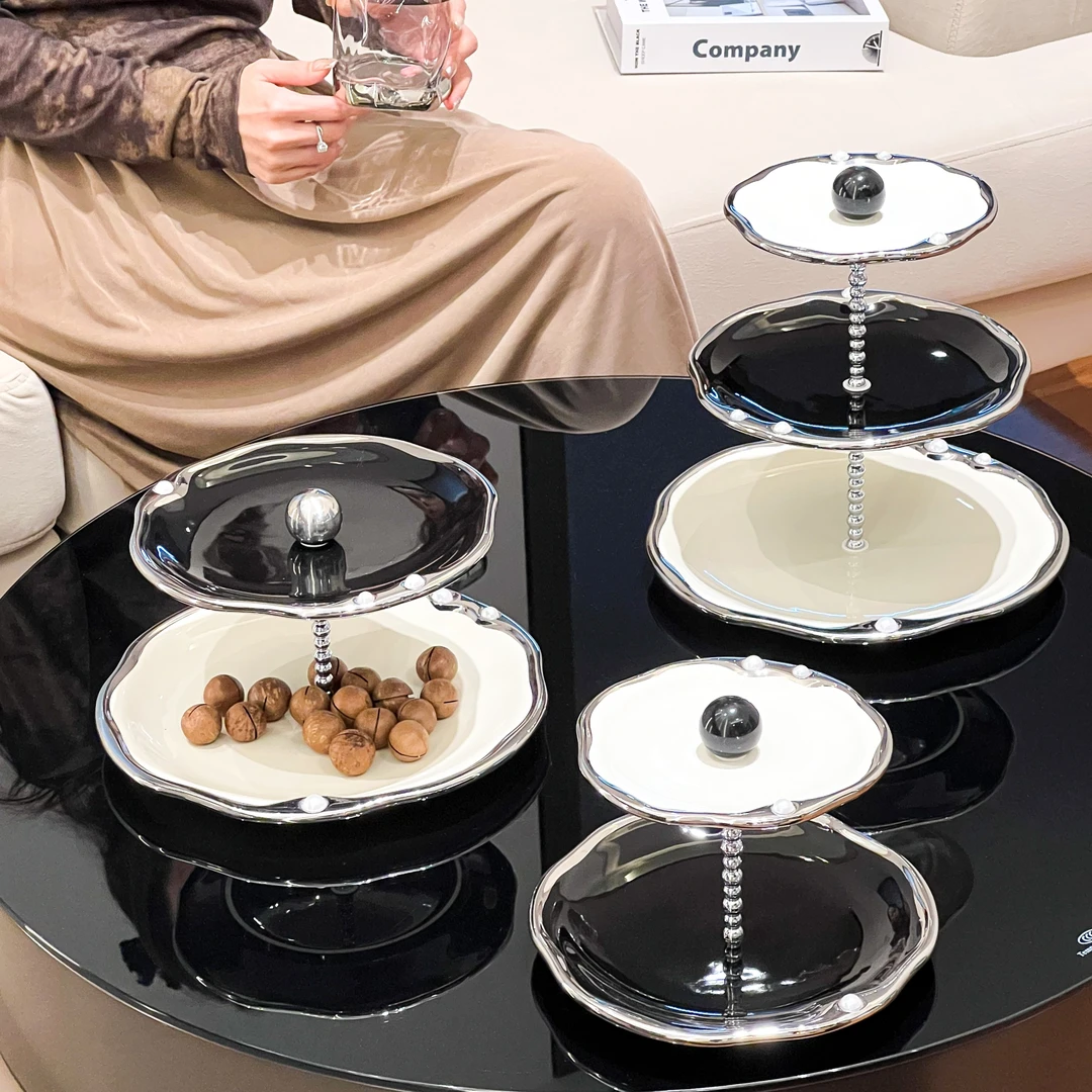 轻奢果盘家用客厅茶几摆件糖果盘摆放零食盘多层高档水果盘前台