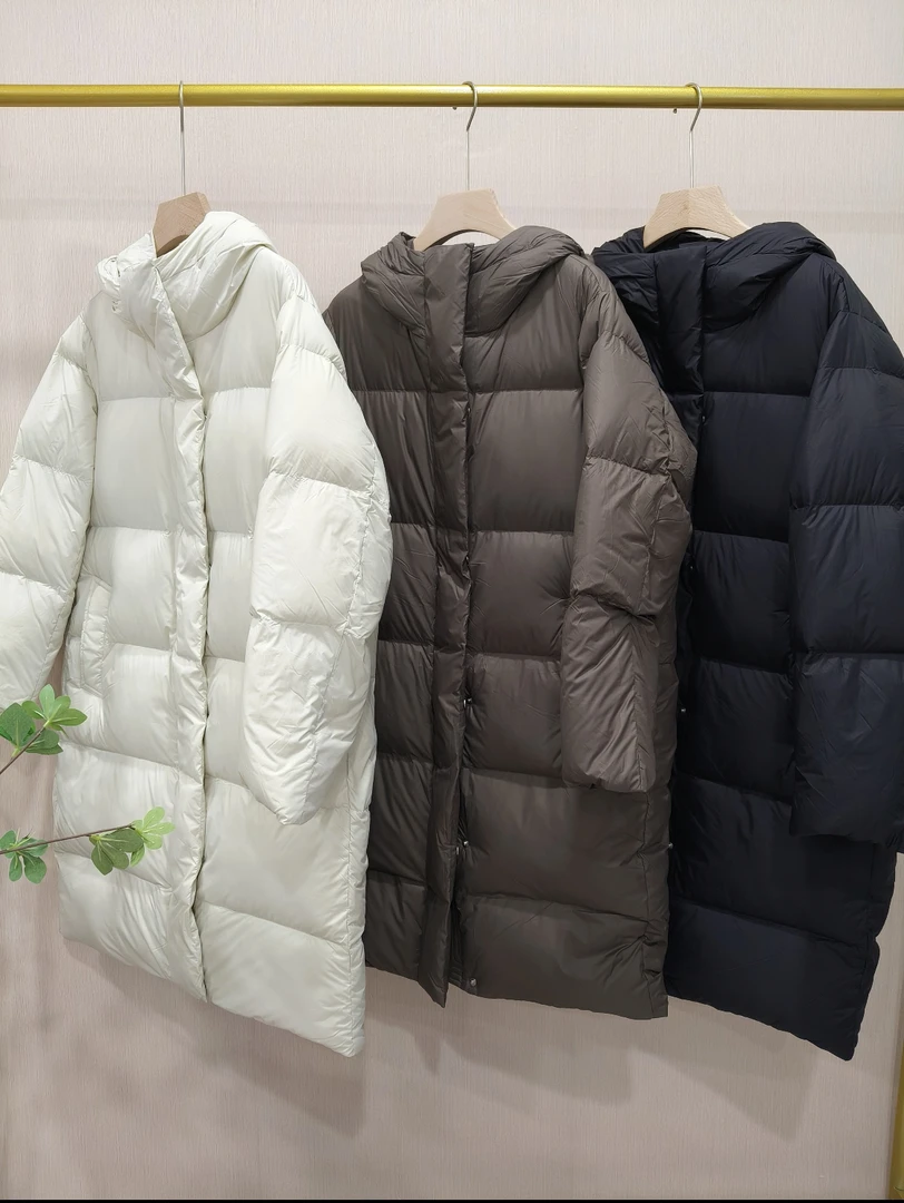 【Hua】0190005 冬季女士休闲百搭长款连帽宽松鹅绒服保暖羽绒服