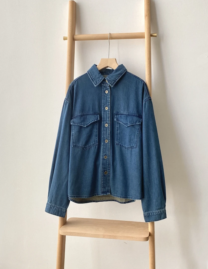 【Hua】17502春秋女款休闲百搭翻盖牛仔衬衫