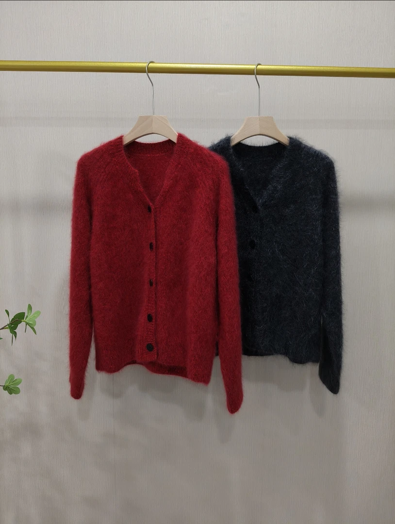 【Hua】1050001 秋冬季新款女士时尚百搭纯色长袖V领100%羊绒开衫