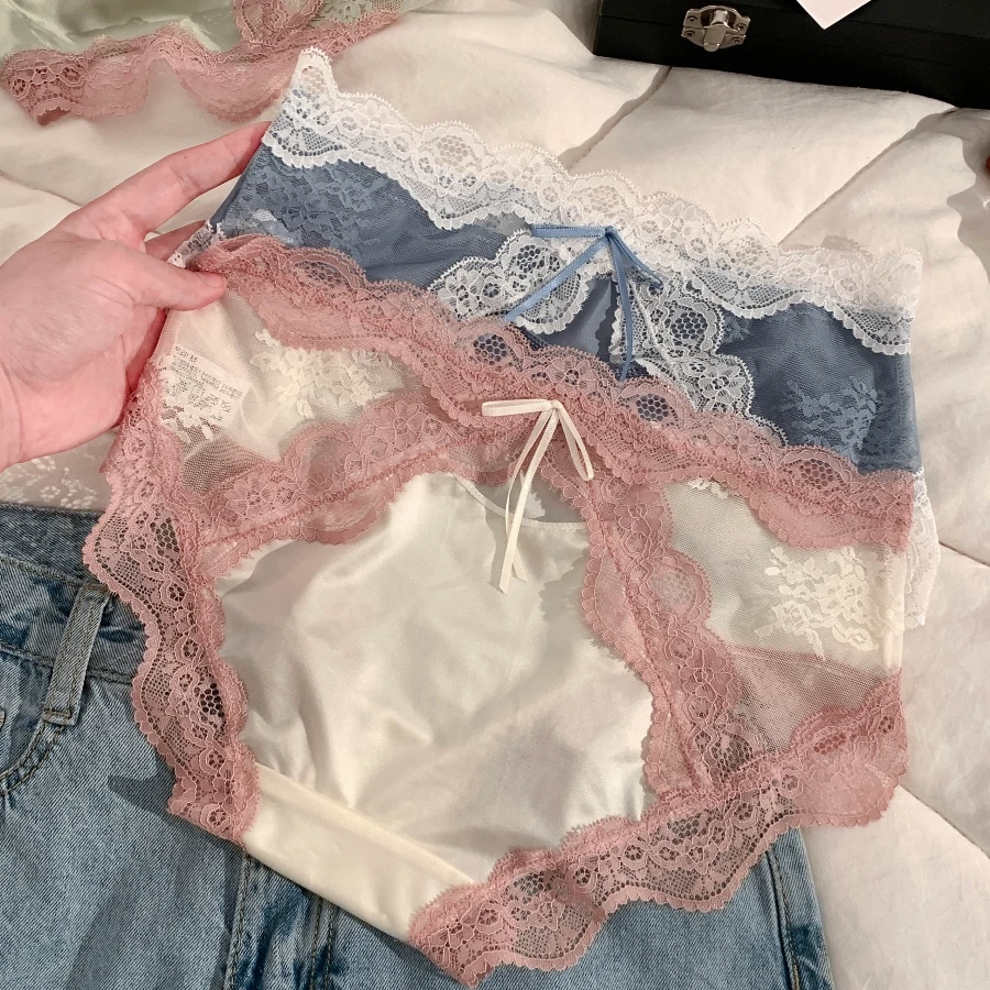 浪漫蕾丝~高级感缎面性感蕾丝内裤女纯欲透气舒适中腰少女三角裤