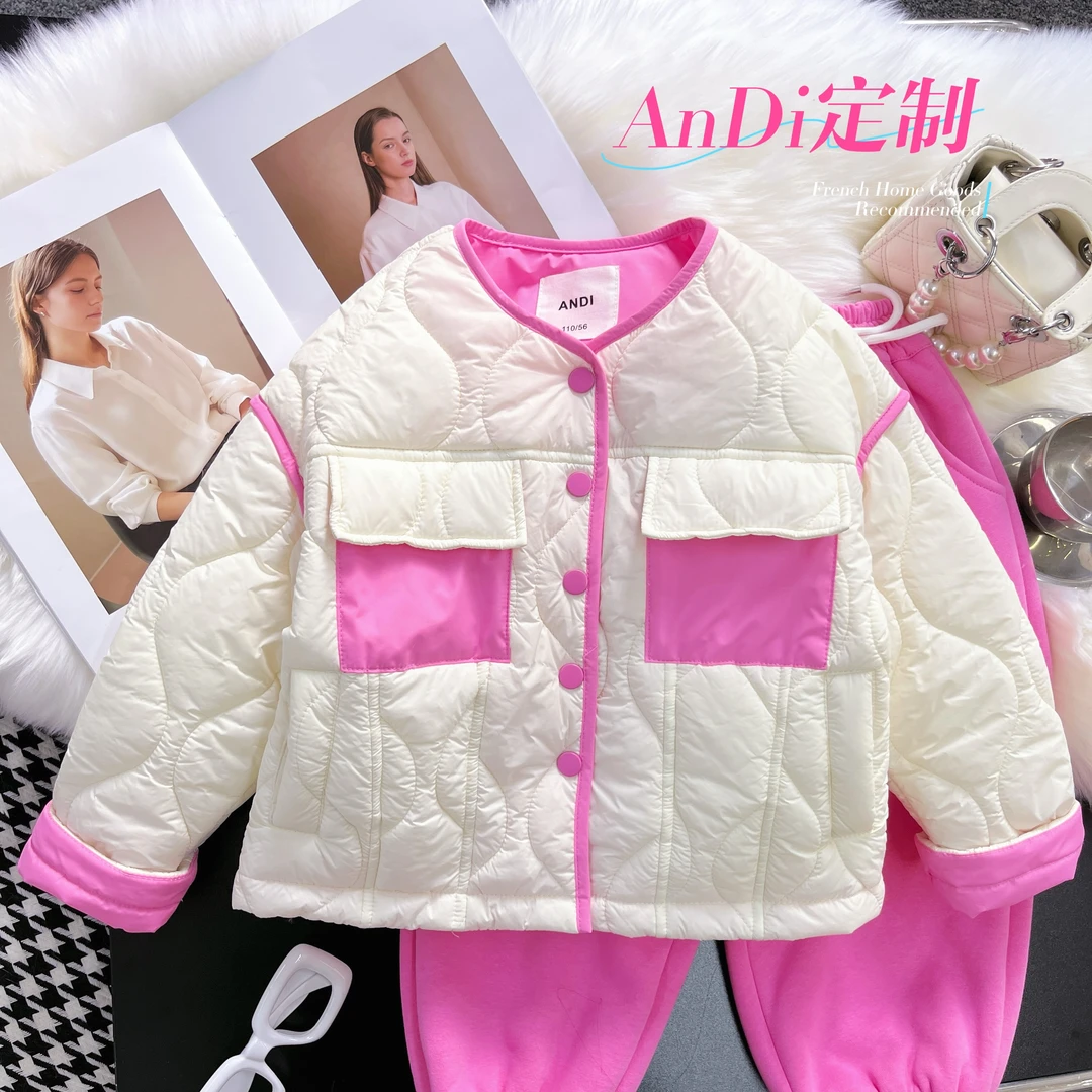 〖ANDI〗订制秋冬款女童中大童复古菱格撞色拼接夹棉外套3144