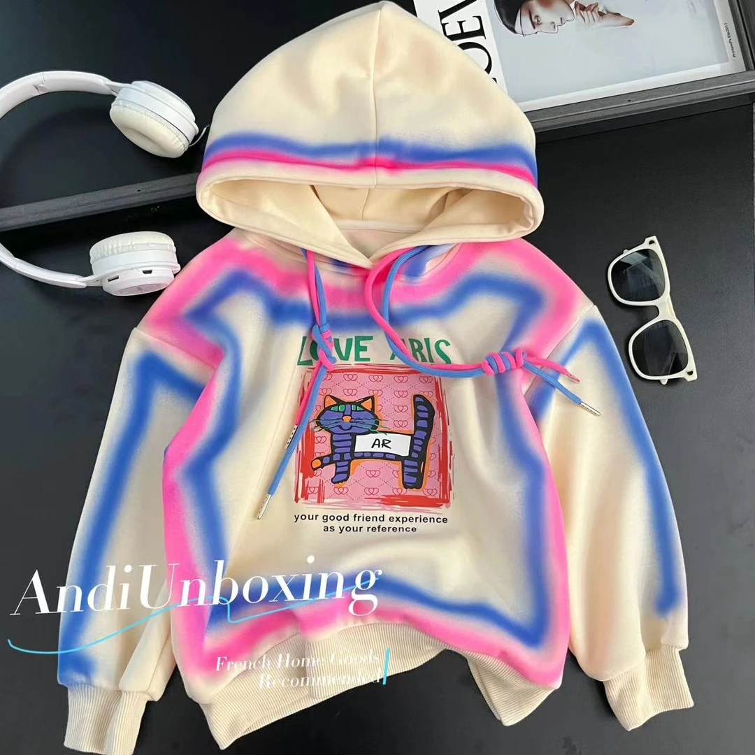 〖ANDI〗订制秋款中大童女童韩版洋气重工印染连帽卫衣2584亲子装