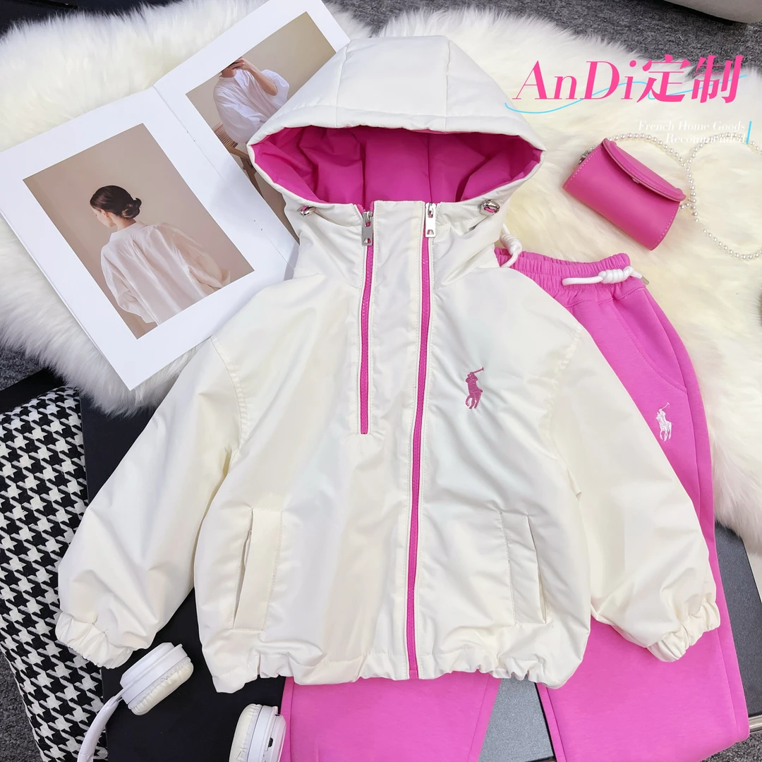 〖ANDI〗订制女童新款时尚洋气双拉链刺绣连帽夹棉外套3171
