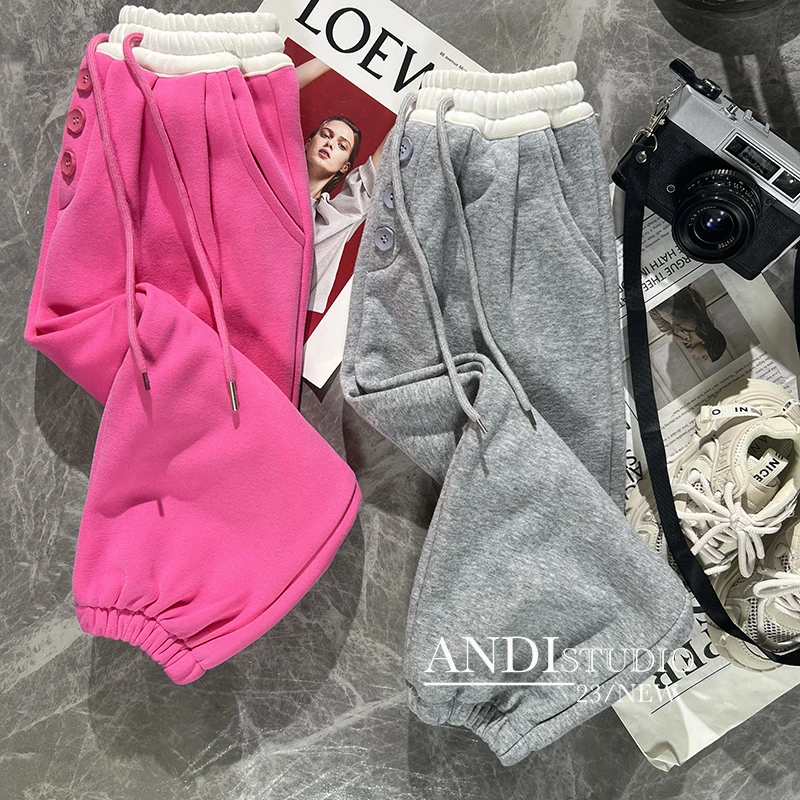 〖ANDI〗订制冬款洋气腰口拼色休闲加绒束脚裤1794