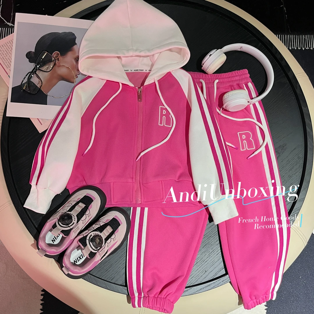 〖ANDI〗订制春季新款女童学院风撞色拼接连帽套装2545