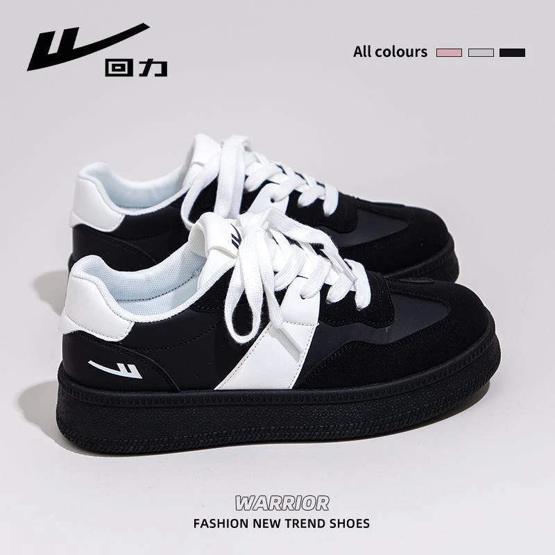 回力女鞋厚底德训鞋2025秋季软底轻便百搭洋气休闲松糕底黑白板鞋