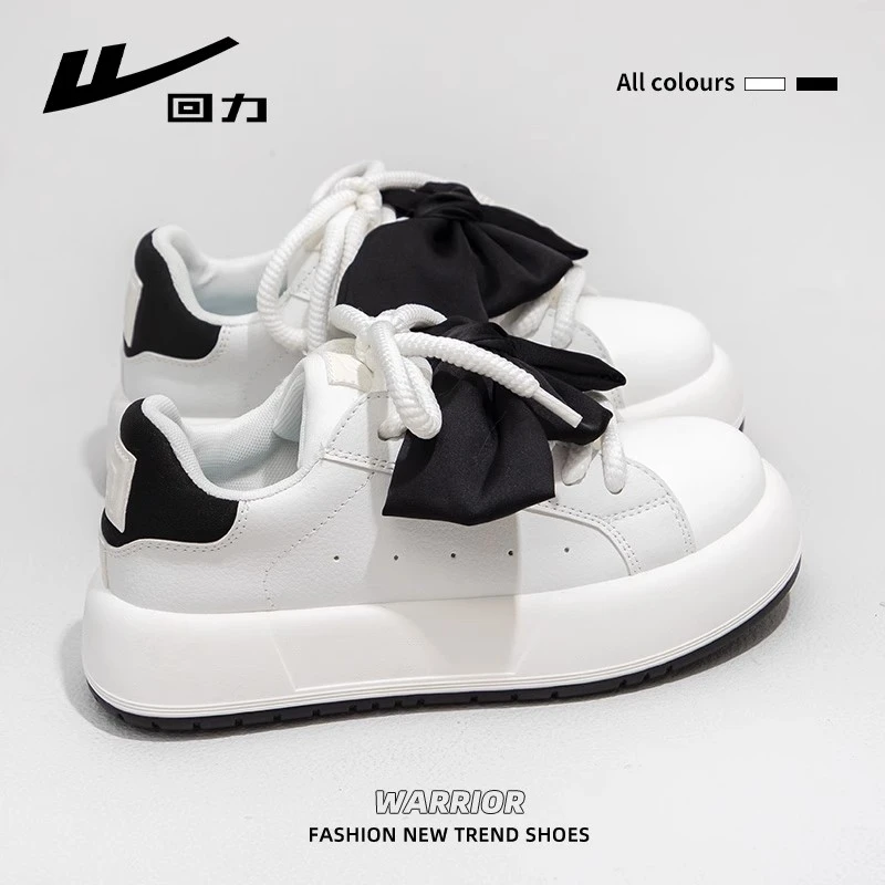 回力】2025春季新款白鞋运动休闲百搭厚底圆头时尚系带蝴蝶结