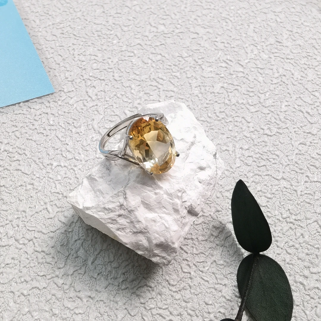 全新未使用  【六六中古】孤品s925黄水晶开口戒指aj4611