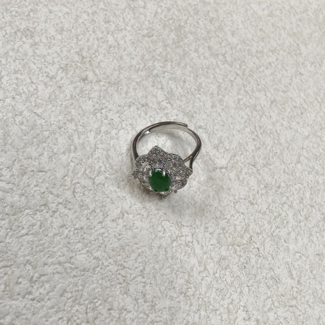 全新未使用  复古925银可调节翡翠戒指BJ1486