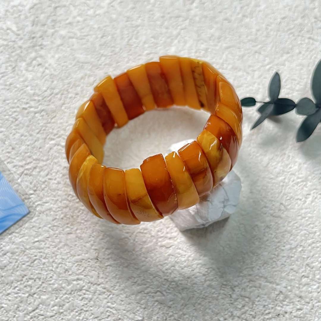 90新  【六六中古】孤品复古琥珀蜜蜡手镯as1217有弹力