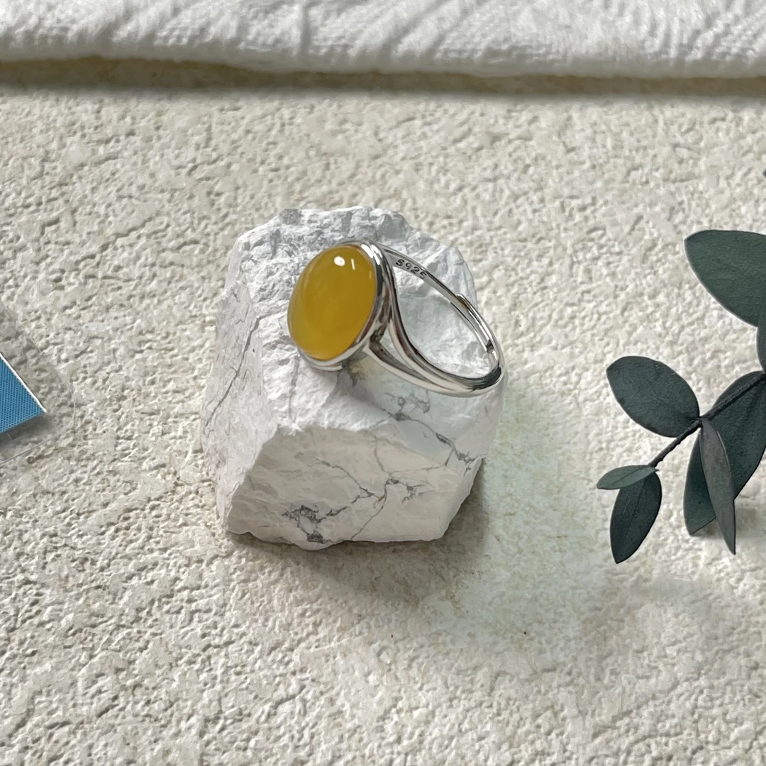 90新  【六六中古】孤品s925琥珀可调节戒指th209