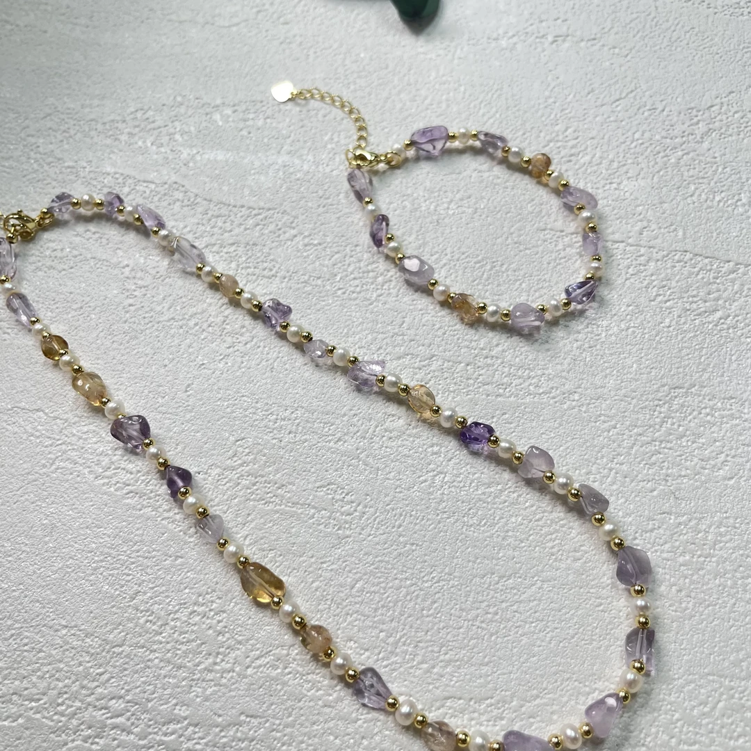 全新未使用  水晶珍珠项链手链套装bt162链长45手围19以内**