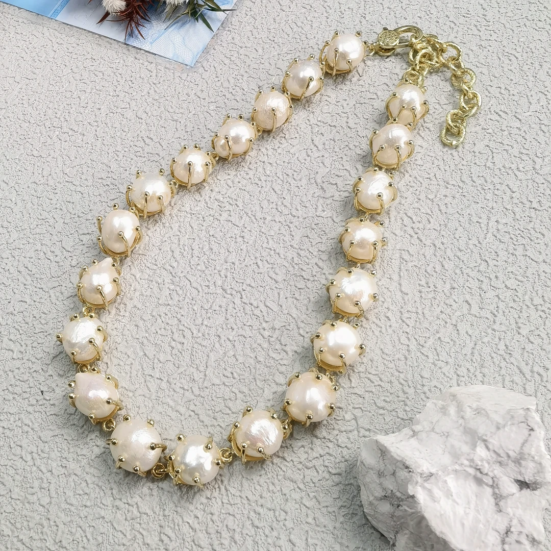 全新未使用  百搭淡水巴洛克珍珠项链my580长38-48