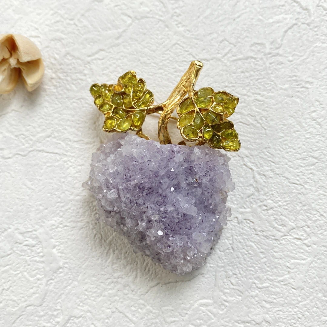 全新未使用  【六六中古】孤品复古石英晶体胸针km6920