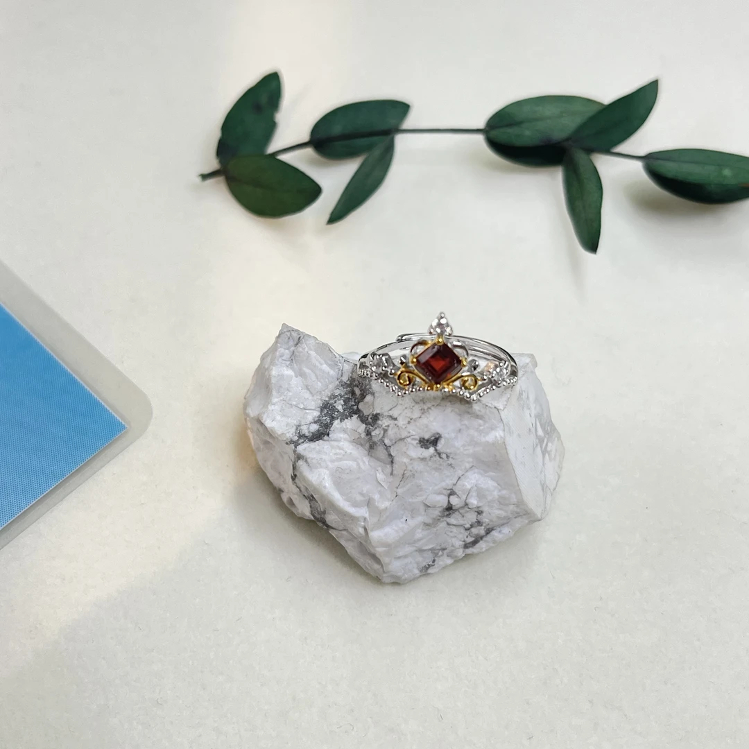 全新未使用  【六六中古】孤品s925石榴石开口戒指aj3101