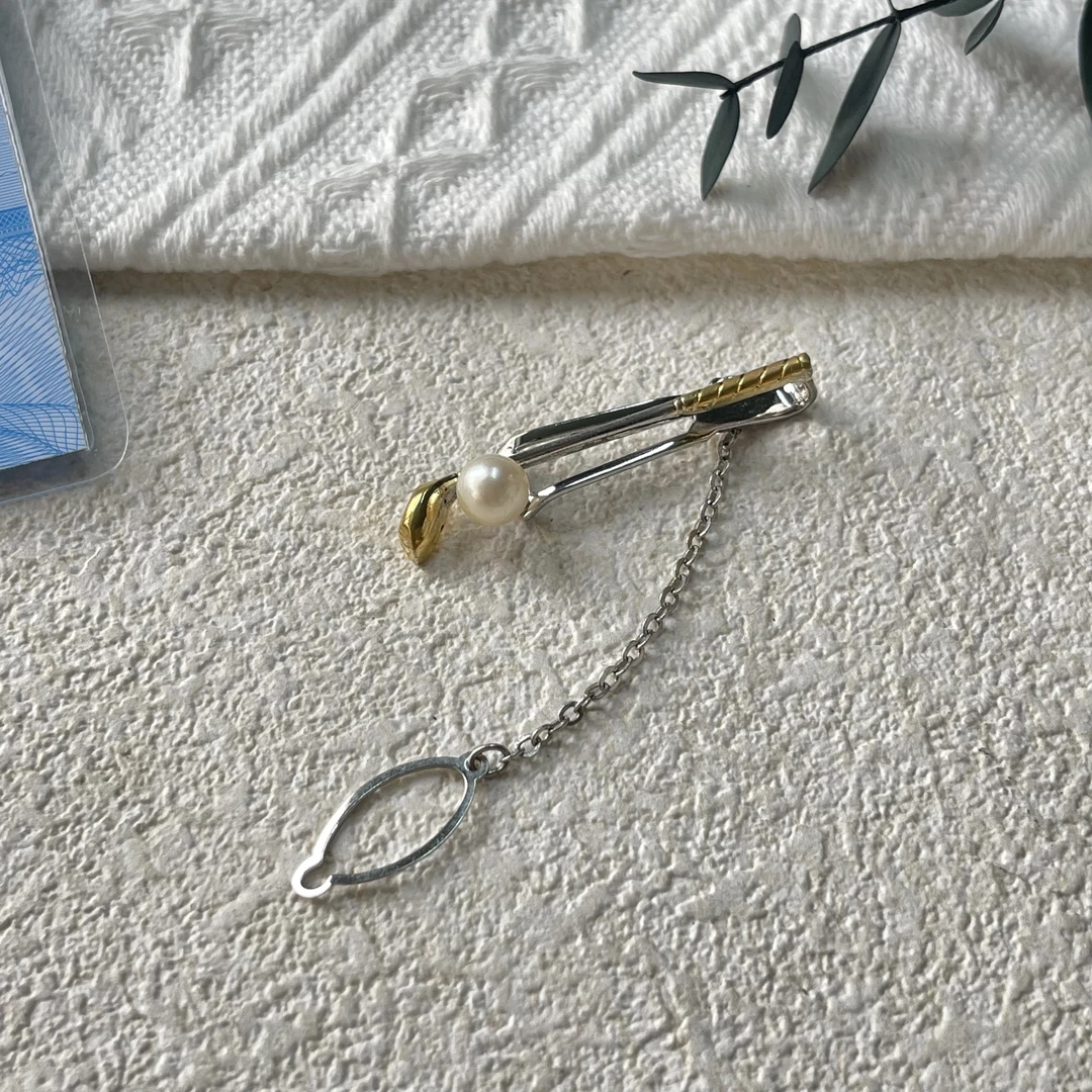90新  【六六中古】孤品6.5-7mm海水珍珠领带夹al278