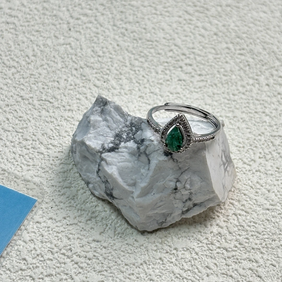 全新未使用  【六六中古】孤品s925祖母绿开口戒指aj2784