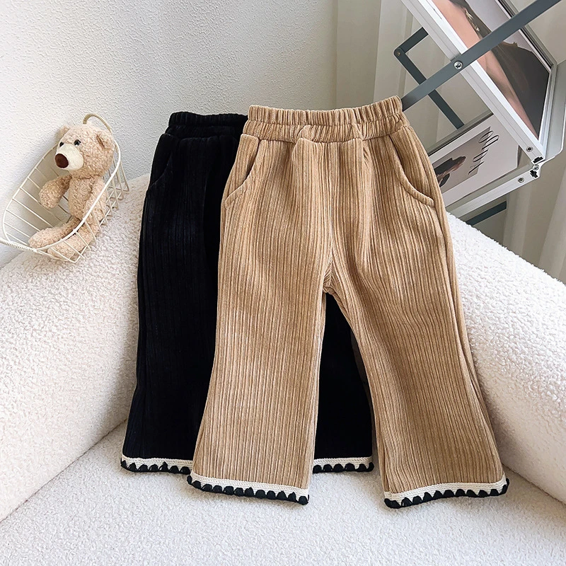 女童裤子秋冬新款女中小童洋气韩版气质百搭加绒喇叭裤TW098