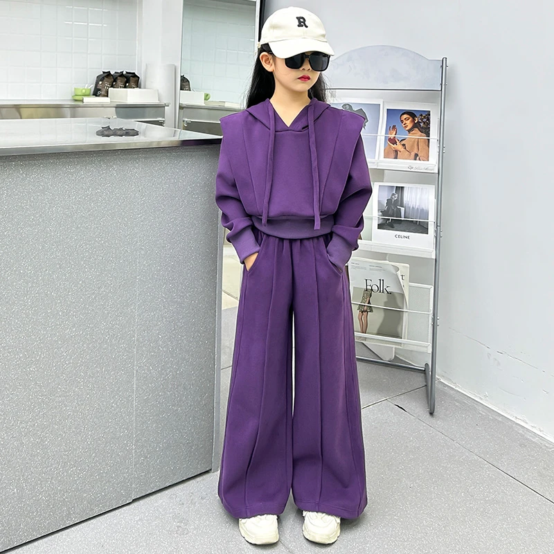 女童秋装套装2024新款洋气时髦儿童休闲女孩大童阔腿裤卫衣两件套