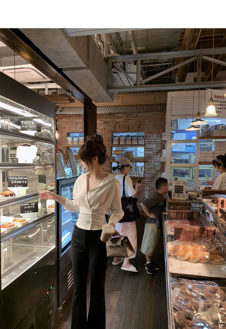 【韩女秘书】松弛感早秋七分袖收腰百搭气质时尚显瘦v领衬衫上衣女