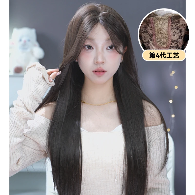 西余假发小额蕾丝时尚中分长直发日常网红风Lolita全套头式