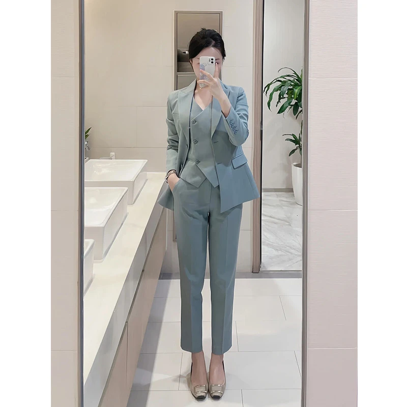 2025春秋新品气质小众雾霾蓝西装套装女职业装女性套装时尚高端OL