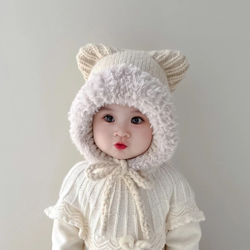 宝宝帽子秋冬季加厚男女童毛绒护耳帽可爱保暖儿童针织套头帽冬天