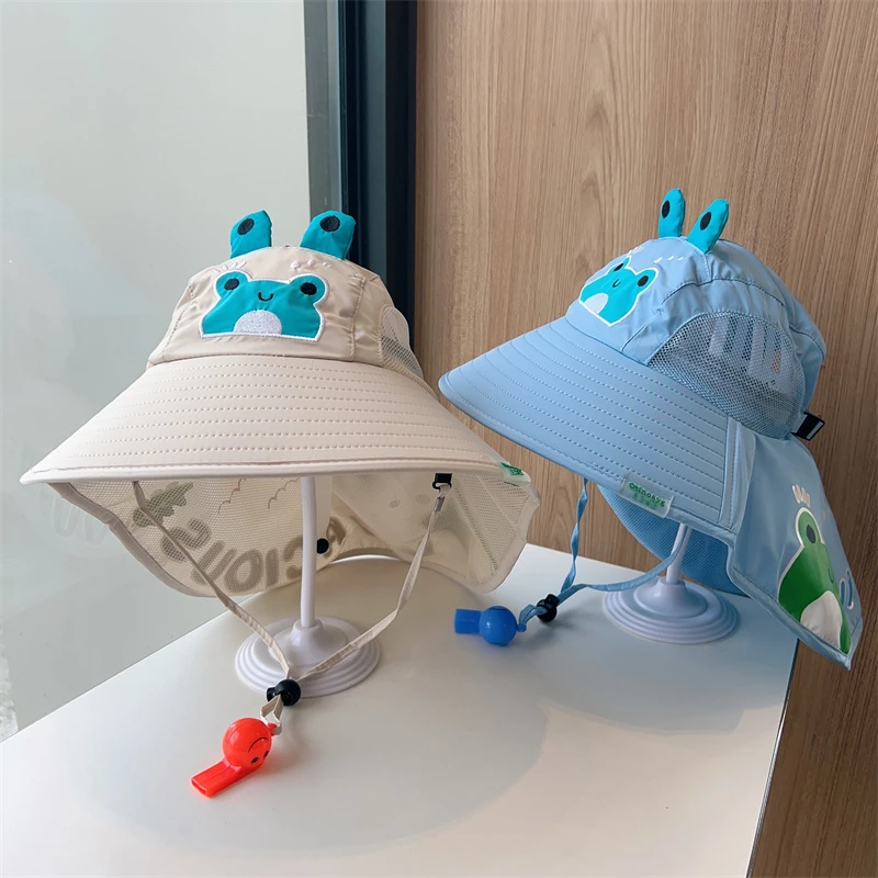 儿童披肩帽子夏季出游遮阳帽那女童渔夫帽大帽檐防紫外线护颈帽夏