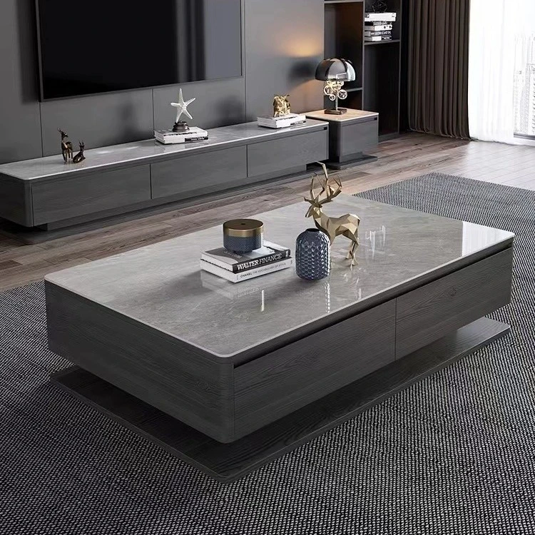 梵纪斯岩板茶几客厅家用小户型轻奢现代简约实木茶几电视柜组合