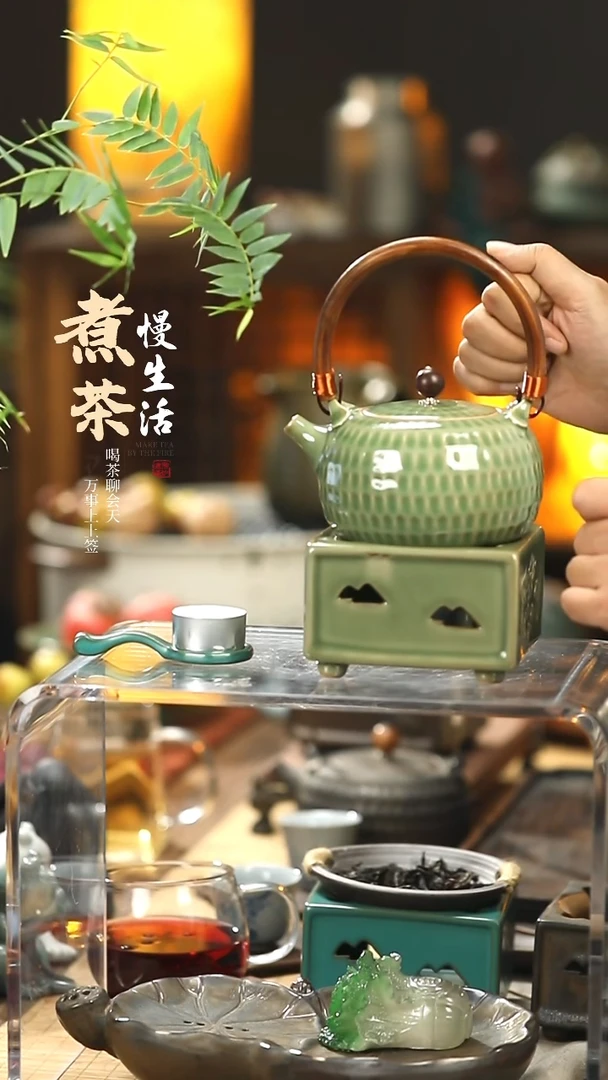 【闪购商品】茶宠锤纹竹青提梁壶（400ml）