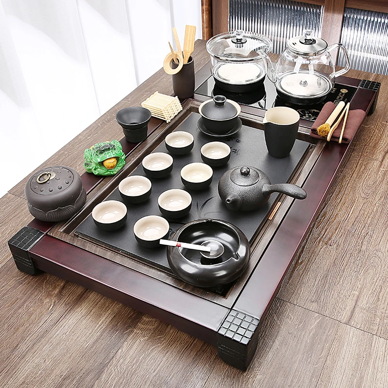 全自动茶盘实木智能玻璃烧水壶一体茶台茶海轻奢功夫茶具套装家用