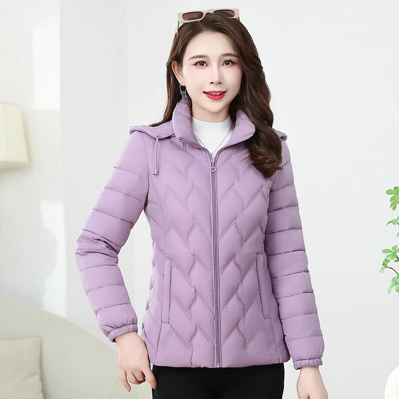 新款立领连帽棉服女士短款修身小棉袄中老年妈妈洋气收腰棉服外套