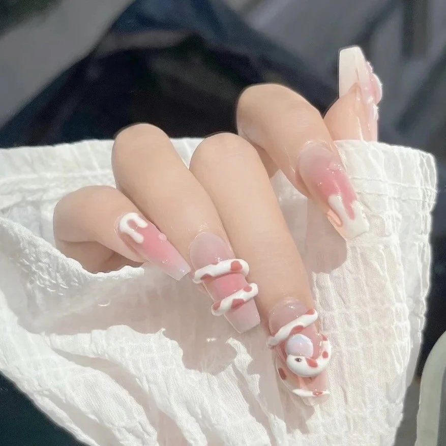 【实拍】手绘穿戴甲软糯奶油蛇蛇抱蛋蛇系美甲可拆卸假指甲秋冬新