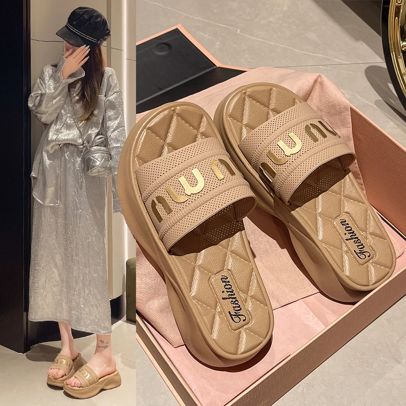 多色可选~厚底拖鞋女夏季2024新款高跟软糯糯一字外穿凉拖鞋女