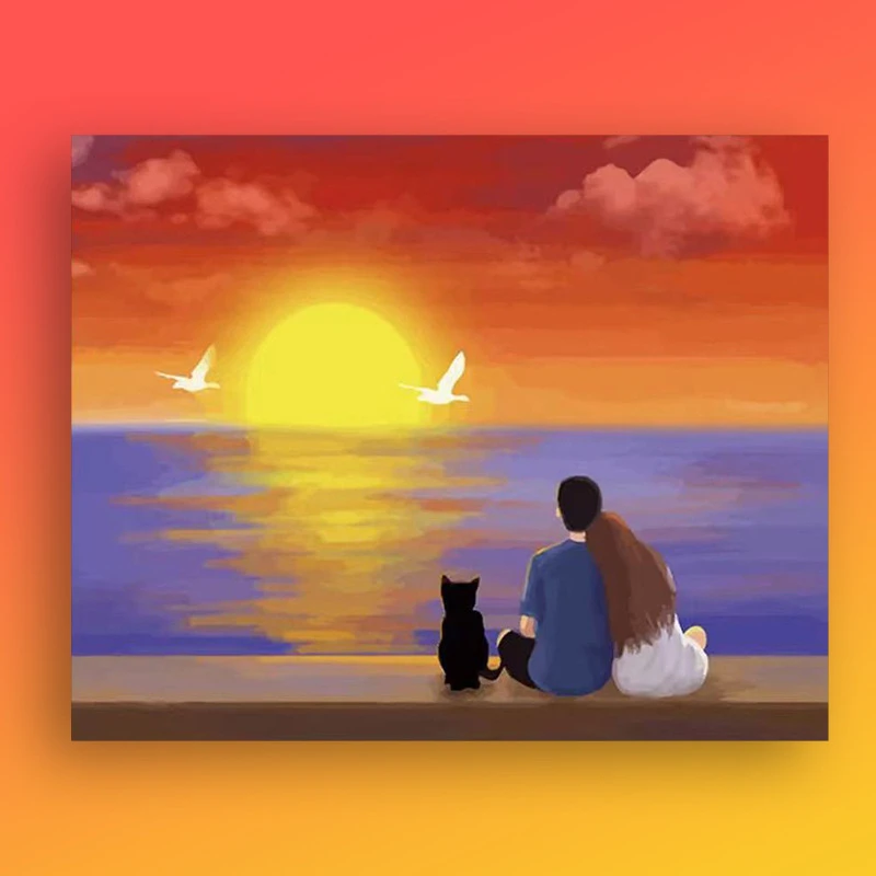 （画下独白）陪你看日出日落diy数字油画风景治愈手工填色丙烯画