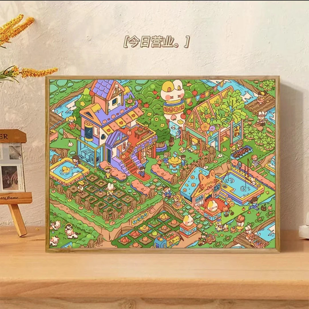 【奶香镇系列】糖豆豆老师作品DIY数字油画手工填色丙烯画减压治愈