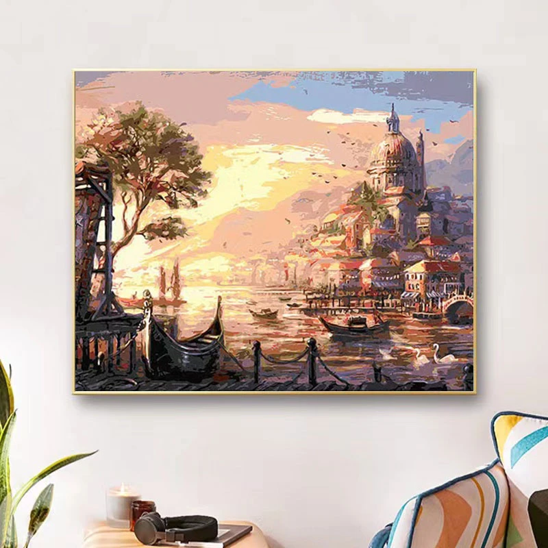 （北欧风景）建筑系列风景图diy数字油画手工填色丙烯客厅装饰画
