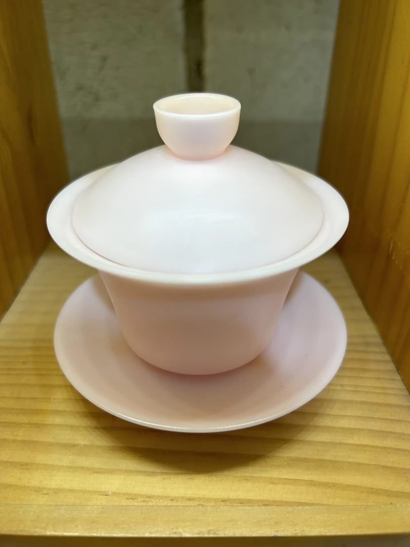 素烧冰种粉色三才功夫茶具盖碗茶杯陶瓷纯色女生100ml