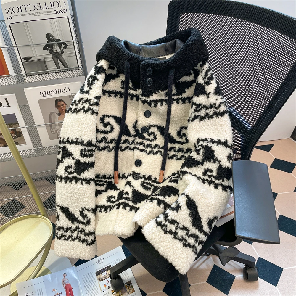 冬季韩系穿搭小香风时尚毛衣男女保暖加厚颗粒感撞色小个子外套