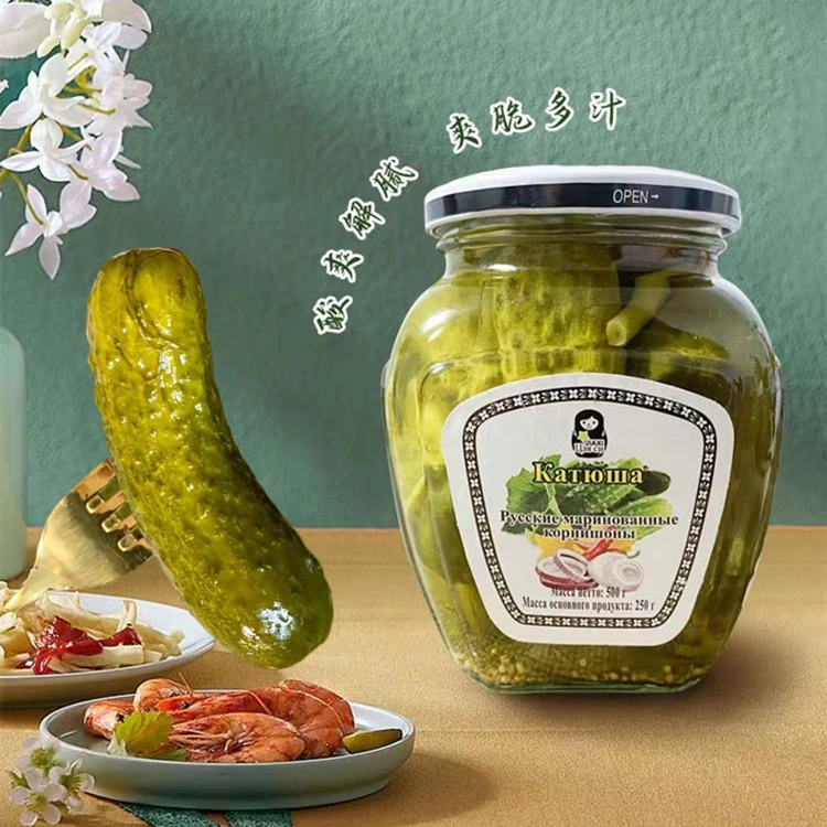俄罗斯进口酸黄瓜喀秋莎牌俄式乳黄瓜罐头西餐酸脆可口一瓶500克