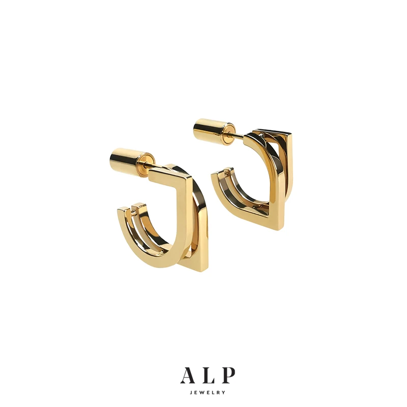 不锈钢耳饰 ALP JEWELRY原创设计师MINI我系列双层水滴耳钉金/银