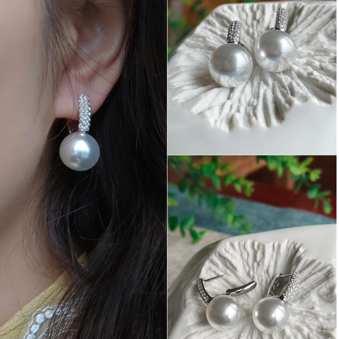 xuexi/雪溪S925银14mm贝珠耳环气质优雅温柔