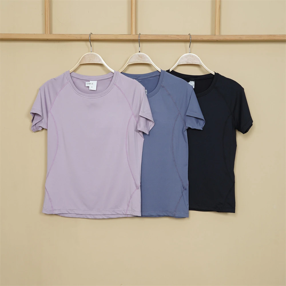 健身短袖T恤圆领速干紧身高弹圆领吸湿透气瑜伽运动休闲上衣C151