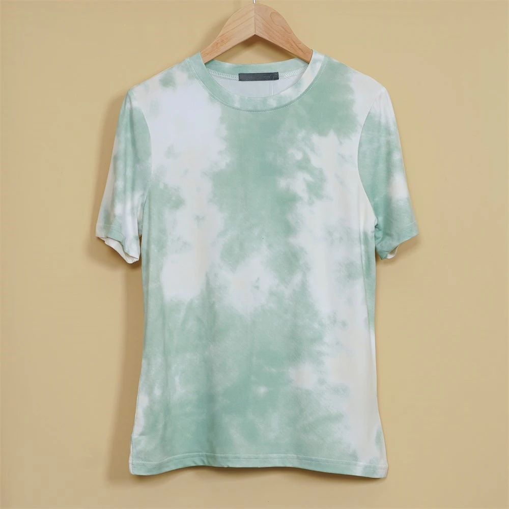 扎染磨毛圆领短袖运动T恤透气吸湿高弹瑜伽健身休闲夏季上衣SZ136