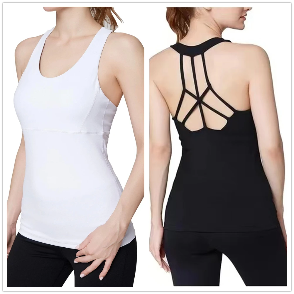 瑕疵链接K107可插胸垫美背透气吸湿紧身高弹无袖T恤瑜伽健身运动