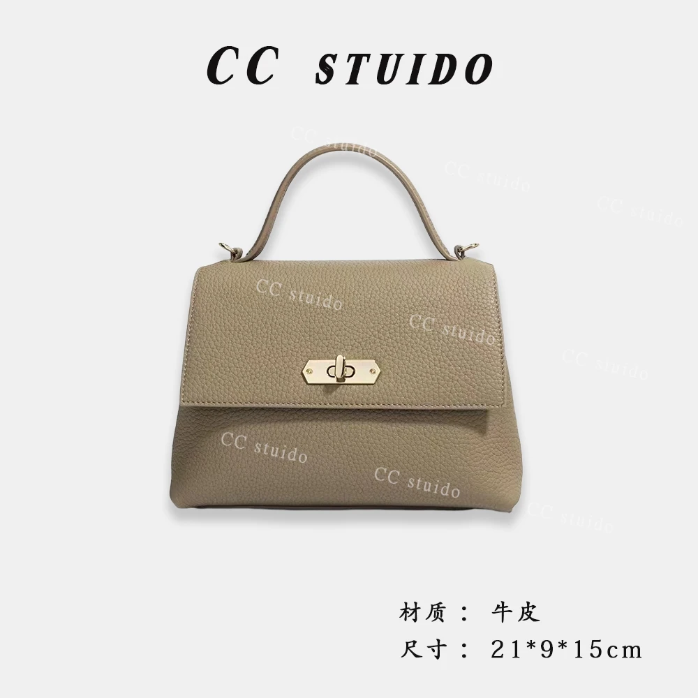 【尚恩CC】ZG-M7864A-大象灰-原创设计 简约真皮手提包单肩斜挎包