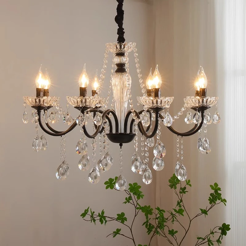 法式水晶灯复古客厅吊灯中古黑色蜡烛主灯轻奢高级感卧室餐厅灯具