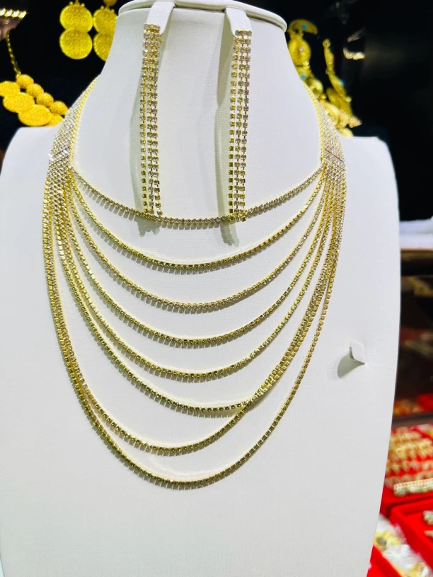 铜合金项链 水晶项链时尚大气金色欧美百搭