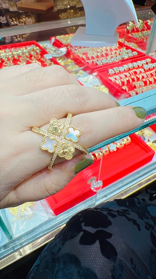 铜合金戒指 四叶草戒指夸张好看百搭